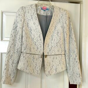 ANTONIO MELANI WOMENS FITTED LACE BLAZER/JACKET WHITE/LIGHT GRAY LACE SIZE 2